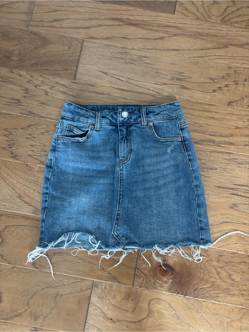 wild fable Blue Denim Mini Skirt with Distressed Frayed Hem